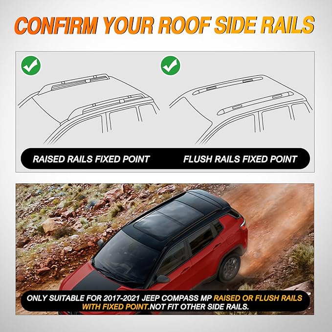Nilight Roof Rack Cross Bars Fit for Jeep Compass MP 2017 2018 2019 2020 2021 with Raised & Flush Rails Fixed Point,Adjustable Aluminum Car Crossbars for Cargo Carrier Luggage Box Kayak Tent Snowboard