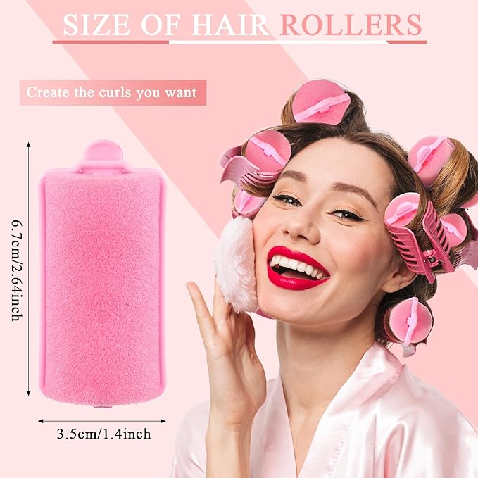 Geyoga 18 Pieces Sponge Hair Rollers Large Soft Foam Hair Styling Curlers Large Size Hairdressing Curlers for Women(1.18 x 2.6 Inches,Pink)