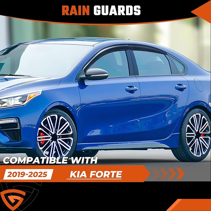 Tape-On Rain Guards Fit for Kia Forte 2019-2025 Window Deflector Out Channel Extra Durable Side Sun Smoke Guard 2024 Forte Visor Deflectors Black 4pcs