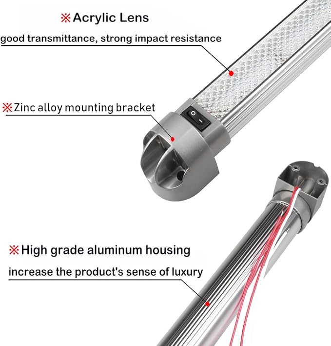 Lightronic RV LED Area Scene Light Fixture 12.8", 6000K-Cool White, High Light-Output Low Current Draw, Integrated On/Off Rocker Switch, Heavy-Duty Aluninum Housing, 12V/24V DC, 1-Pack