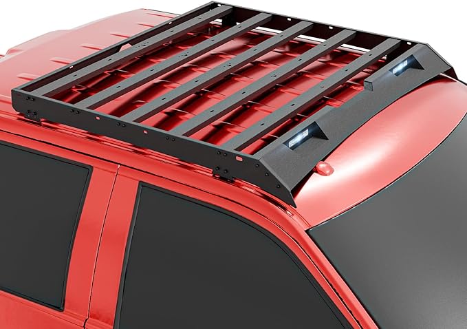 Roof Rack Cargo Basket with 2 LED Lights Compatible for 2009 2010 2011 2012 2013 2014 Ford F-150 & Raptor SuperCrew Cab, Rooftop Cargo Carrier Luggage Storage Holder