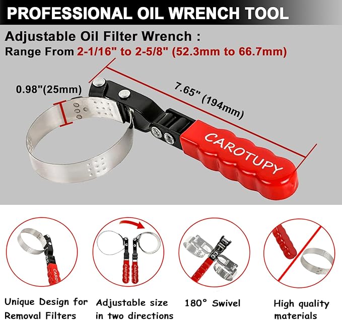 Extra Small Oil Filter Wrench, Swivel Oil Filter Removal Tool, Universal Filter Wrench Adjustable from 2-1/16" to 2-5/8" for Oil Change