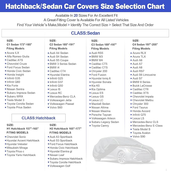 Waterproof Car Cover Compatible with Camry/Sonata/Altima/ES/Fusion/CT5 All-Weather Protection, 189"-197" Sedan PEVA Car Cover with Zipper Door