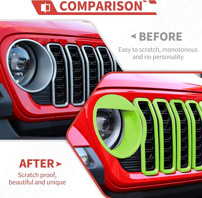 Front Grill Inserts Front Headlight Cover Kit fit for Jeep Wrangler JL JLU Gladiator JT 2024+ Exterior Accessories,Light Green