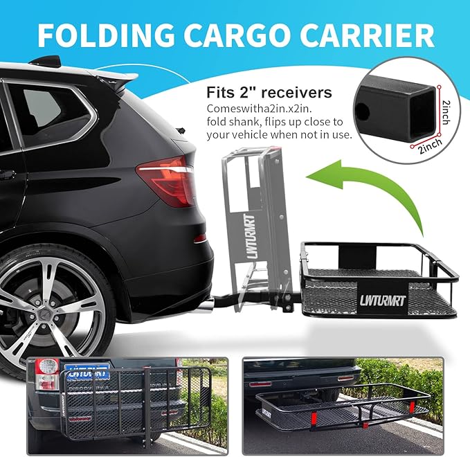 60"X21.6"X6" Hitch Cargo Carrier with Waterproof Cargo Bag(58"X20"X24"), Rust Resistant Baking Paint and Alloy Steel Material