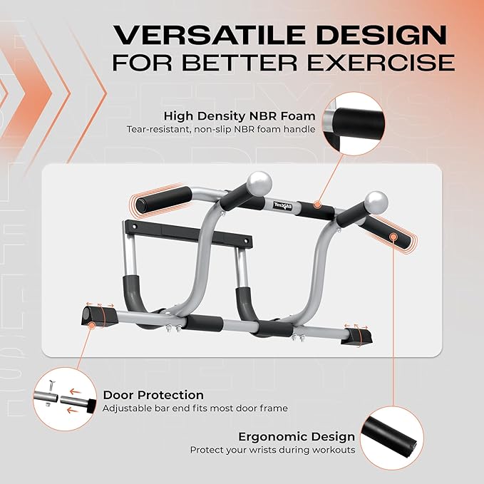 Yes4All Heavy Duty Doorway Pull-Up Bar - Multi-Grip, Solid Bar Construction