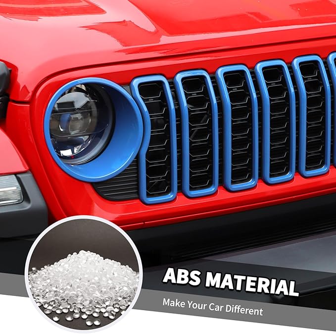 Jimen for 2024 Jeep Wrangler 4xe grill inserts, 9PCS Headlight Cover & Grille Insert Compatible with Jeep Wrangler JL JLU 2024+, NOT FIT JL Sport/Sport S (Light Blue)