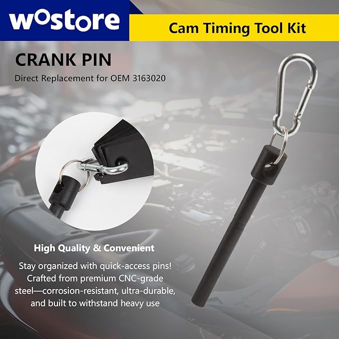 Wostore Cam Timing Tool Kit 3163021 with Jake Brake Adjustment Tool 3163021 7MM Feeler Gauge Compatible with Cummins ISX ASX X15 Engine (2007-2017), 3163020 Crank Pin and 3163069 Puller(16PCS)