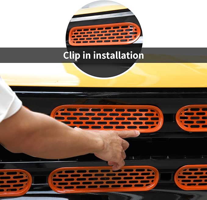 Front Grill Mesh Grille Inserts Cover Frame Trims Kit 6Pcs Fit for Ford Bronco 2021-2024 2/4 Door Exterior Accessories (Orange)