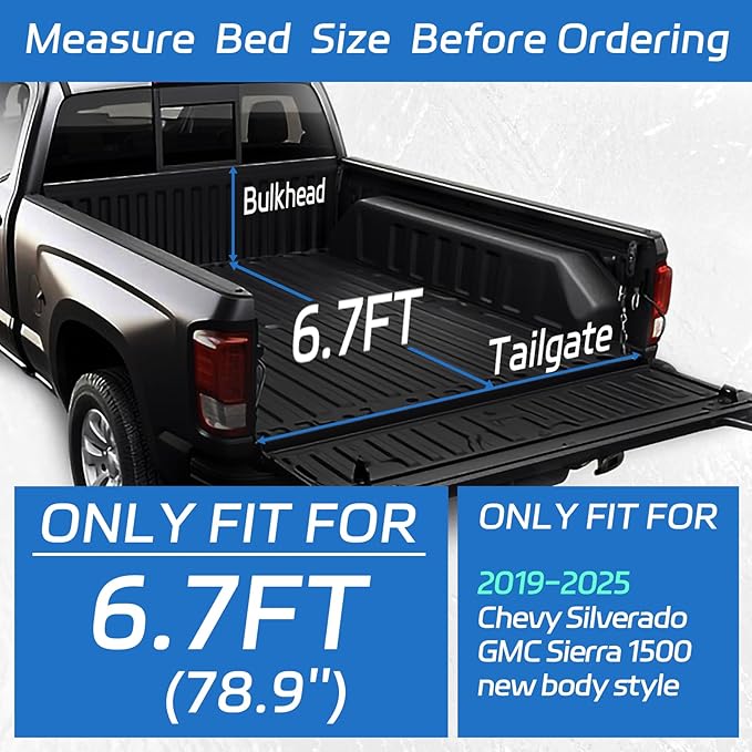 PZ Soft Roll Up Truck Bed Tonneau Cover Compatible with 2019-2025 Chevy Silverado GMC Sierra 1500 New Body Style 6.6ft(78.9") Bed Fleetside, Not fit CarbonPro Bed