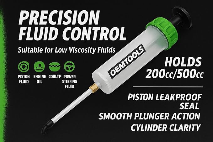 OEMTOOLS 500cc Fluid Extractor and Filler Pump – High-Capacity Precision Vacuum Pump for Brake Fluid, Transmission, Power Steering, and Coolant – Dual-Scale Cylinder, Extension Tubes, service Design