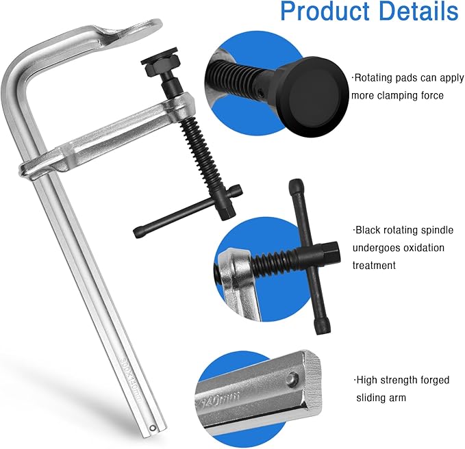 2-Pack 12-Inch Heavy-Duty F-Clamps for Welding, Woodworking & Metalworking – 3450 lbs Load Capacity,5-1/2 Inch Throat Depth, All-Steel Construction