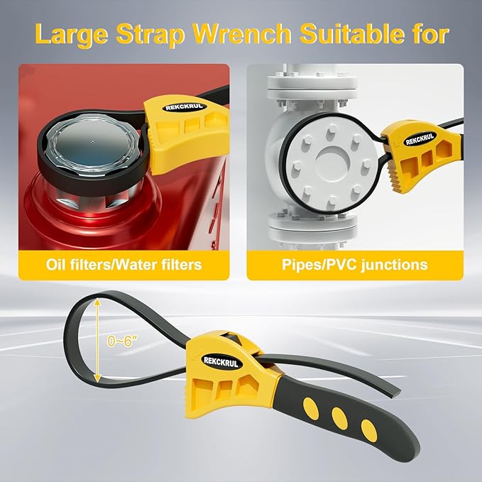2 PCS Heavy-Duty Strap Wrench Set Upgrade – 4" to 6" Diameter Adjustable Oil Filter Wrench, Reinforced Rubber - Jar Opener, Plumbing Tool for Shower Heads, Water Filters, Pipes