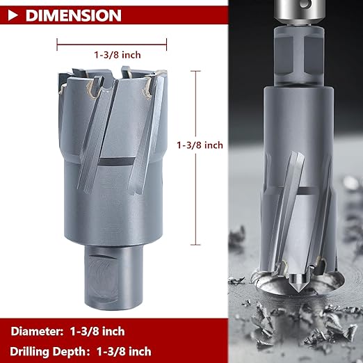 1-3/8" x 1-3/8" Annular Cutter with Weldon Shank,Carbide Tip Annular Drill Bit for Stainless Steel, Iron (1-3/8" Depth, 1-3/8" Diameter)