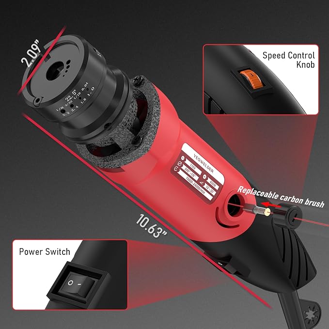 YESWELDER Tungsten Electrode Sharpener Grinder For TIG welding, Handheld Electric, 110V TIG Welding Rotary Tool With Flat Grinding Block Cut-Off Slot, 4 Sizes 3 Angles