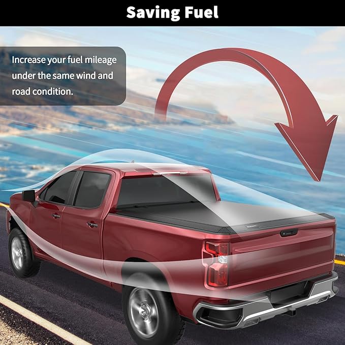 Soft Quad Fold Truck Bed Tonneau Cover Compatible for 2007-2013 Chevy Silverado/GMC Sierra 1500 (NOT Compatible for 2007 Classic Model) 4-Fold 6.5FT 78.9nch Bed Without Rail System