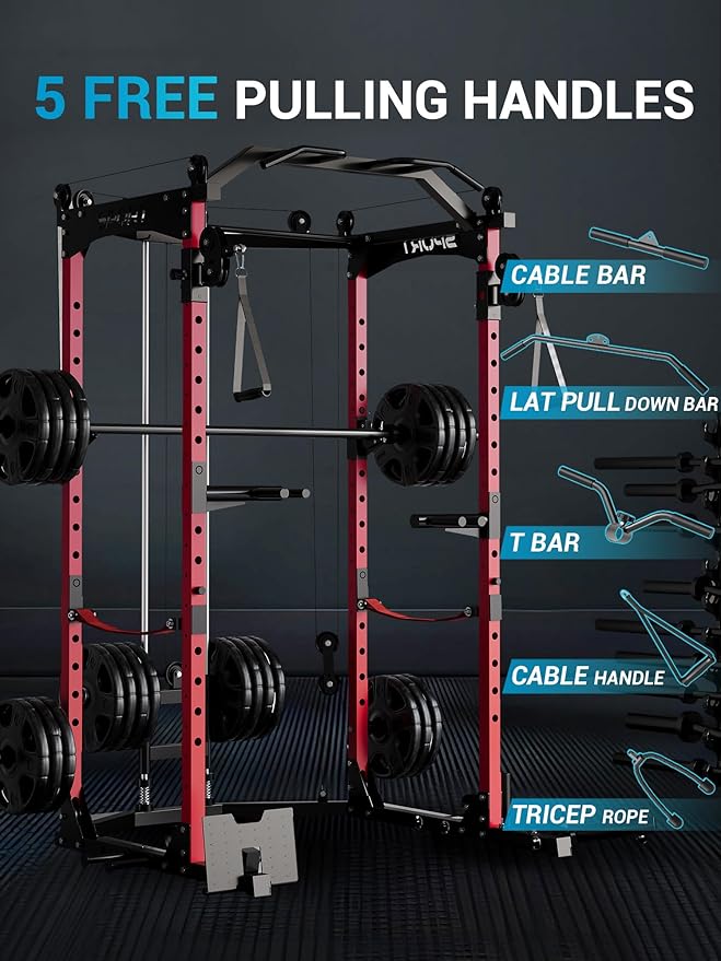 Power Cage, Multi-Functional Power Racks for Home Gym with Cable System, 1600LBS Weight Capacity Fitness Reality Squat Rack for Strength Workout with More Training Attachment,Black