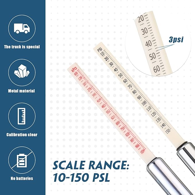 5 Pack Dual Head Tire Pressure Gauge Pencil Tire Gauges Heavy Duty Air Gauge Tire Pressure Dual Head Chucks Auto Service Gage Range to 10-150psi/ 1-10bar for Car Truck Bike Motorcycle, Silver