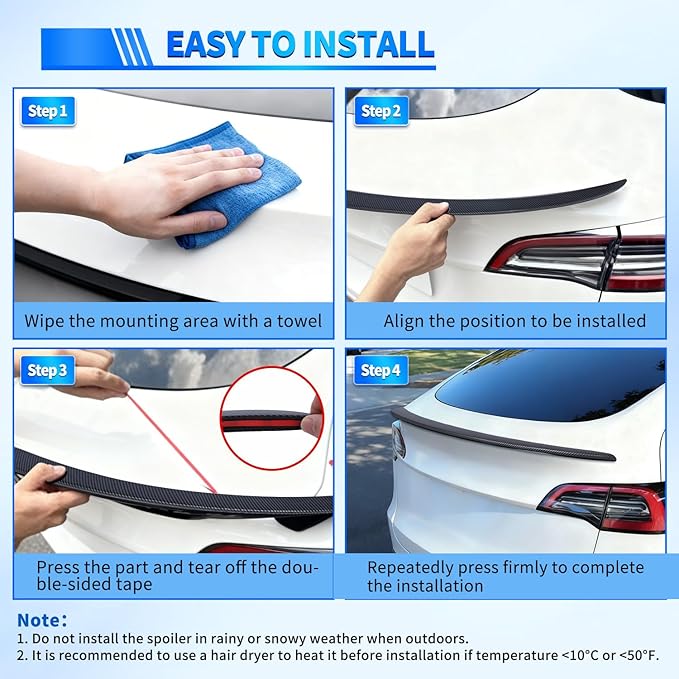 Nilight Spoiler Fit for Tesla Model Y 2020 2021 2022 2023 2024 Spoilers for Cars Rear Spoiler Wing Sporty Rear Trunk Lip Exterior Accessories Easy No-Drill Installation ABS Carbon Fiber Pattern