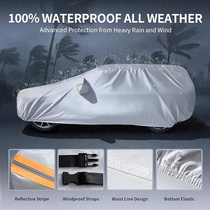 10 Layers Sedan Car Cover Custom Fit for Mazda CX-5(2002-2025), 100% Waterproof All Weather for Automobiles, Gift with Towel, Heavy Duty Car Covers for Rain Sun UV Protection with Door Zipper.