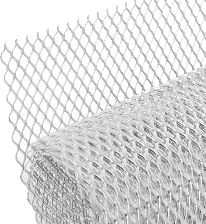 AggAuto 47x16 inches Car Pickup Truck Grill Mesh Spoiler Bumper Vent Aluminum Alloy Automotive Grille Insert Air Intake Racing Rhombic Hole 6x12mm Silver