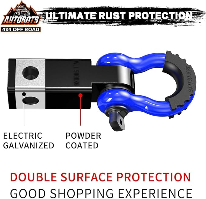 AUTOBOTS Tow Hitch Receiver 2", 45,000 Lbs Break Strength Shackle Hitch Receiver with 5/8" Screw Pin, 3/4 Shackle, Towing Accessories for Vehicle Trailer Recovery Off-Road Blue&Black