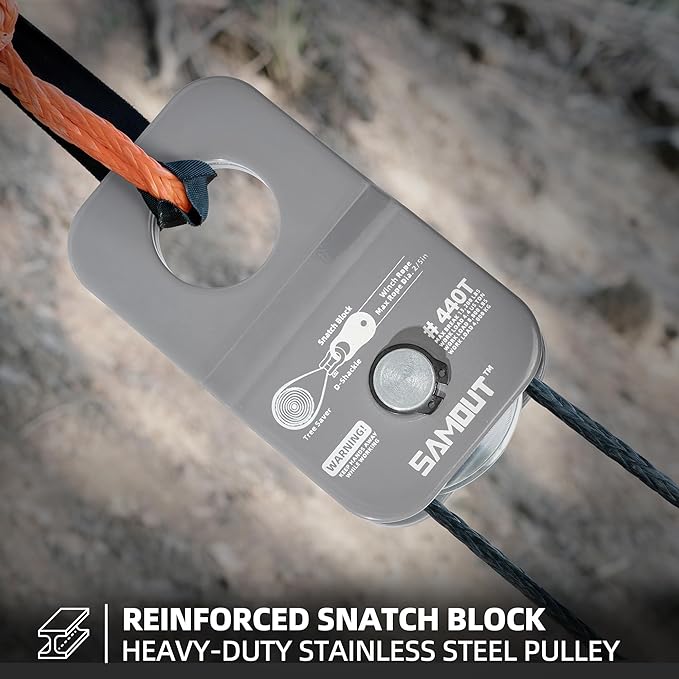 Winch Snatch Block (4.4 US Ton WLL) Recovery Towing Pulley System for Synthetic Rope or Steel Cable with Max Dia. 2/5in