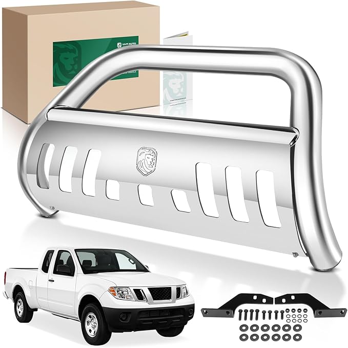 YHTAUTO 3" Bull Bar Push Bar with Skid Plate Light Mount Fit Nissan Models, Frontier 2022 2023 2024 2025, S/S 304 Brush Guard for Truck Front Bumper Off Road Accessories