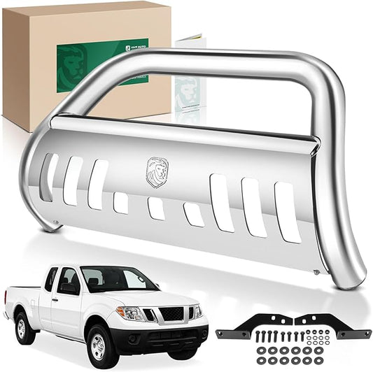 YHTAUTO 3" Bull Bar Push Bar with Skid Plate Light Mount Fit Nissan Models, Frontier 2022 2023 2024 2025, S/S 304 Brush Guard for Truck Front Bumper Off Road Accessories