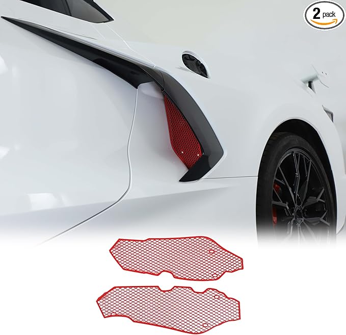 Side Intake Grill Guards Mesh Compatible with Chevrolet Corvette C8 2020-2025, Stainless Steel Side Radiator Guards Grille Vents Insert Mesh Accessories, 2Pcs (Red)