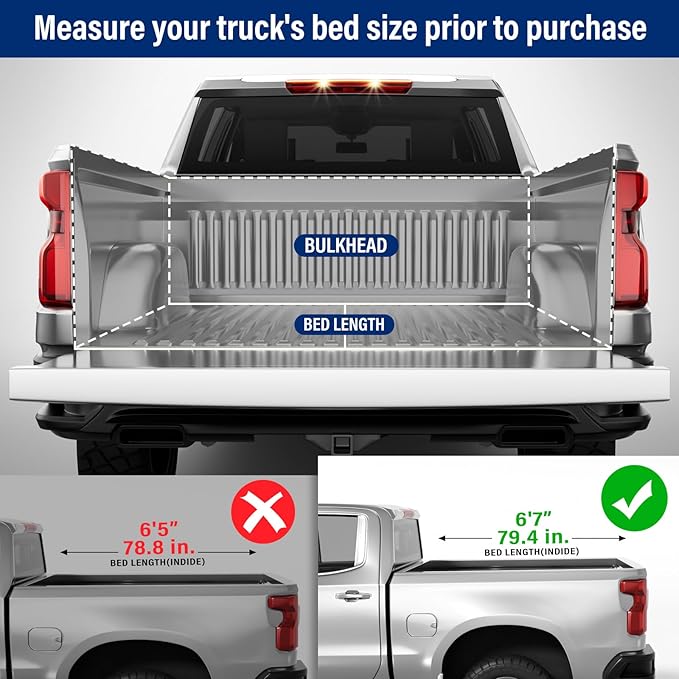 FRP Hard Folding Truck Bed Tonneau Cover Compatible with Chevy/GMC Silverado/Sierra 1500(2007-2026) 2500 3500 HD(2007-2019), Works w/MultiPro/Flex Tailgate 6' 7" Bed (79.4"), Tri Fold Style