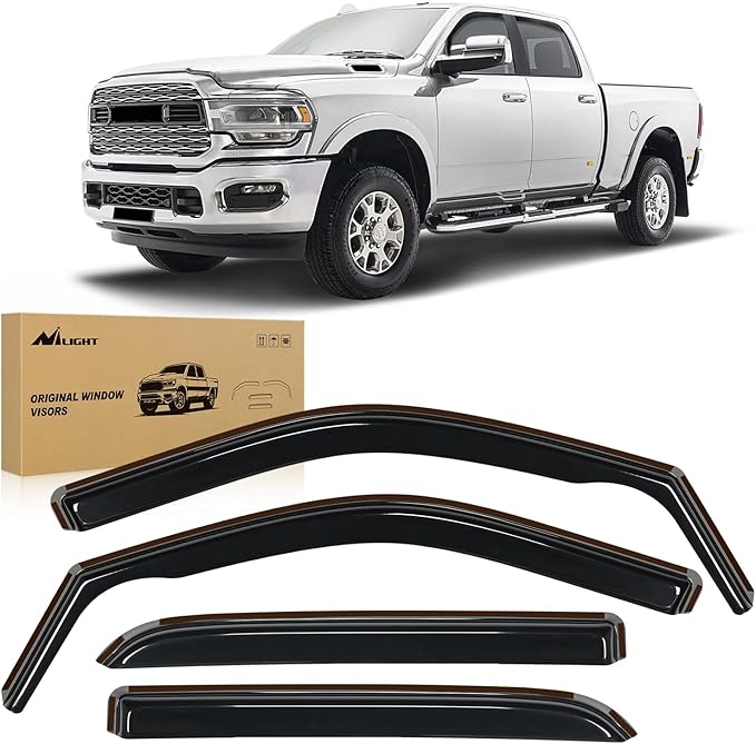 Nilight in-Channel Rain Guards for Dodge Ram 2500 3500 Crew Cab 2019 2020 2021 2022 2023 2024, Vent Window Visors, Original Window Deflectors-4PCS