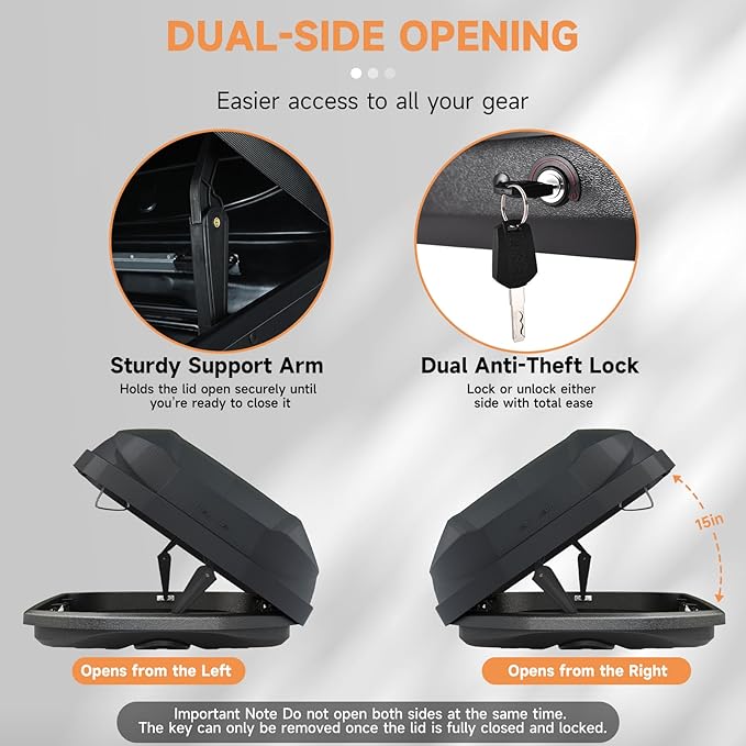 Hard Shell Roof Cargo Carrier with Security Keys, Roof Box, Cargo Box, 62.52 (L) x32.48 (W) x 13.19(H) Inches, 14 Cubic Feet (Tool-Free Install), Diamond Black