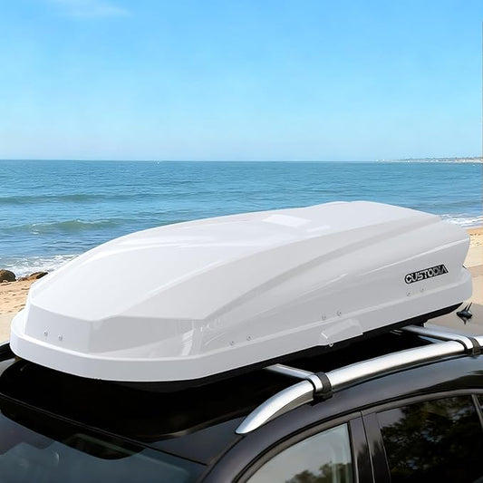 Hard Shell Roof Cargo Carrier with Security Keys, Roof Box, Cargo Box, 62.52 (L) x32.48 (W) x 13.19(H) Inches, 14 Cubic Feet (Tool-Free Install), White