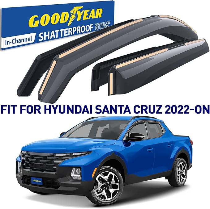 Goodyear Shatterproof in-Channel Window Deflectors for Hyundai Santa Cruz 2022-2026, Rain Guards, Window Visors for Cars, Vent Deflector, Car Accessories, 4 pcs - GY007896