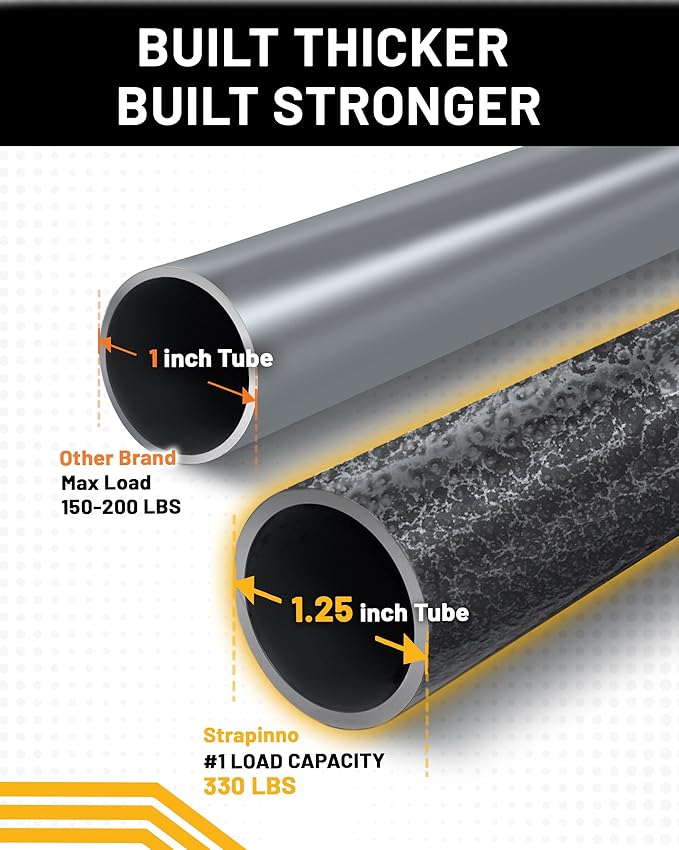 Strapinno - Ratcheting Cargo Bar 44"-74", Non-Slip Truck Bed Divider, Easy Setup, Strong 1.25" Tube, Adjustable Stabilizer for Pickup Trucks