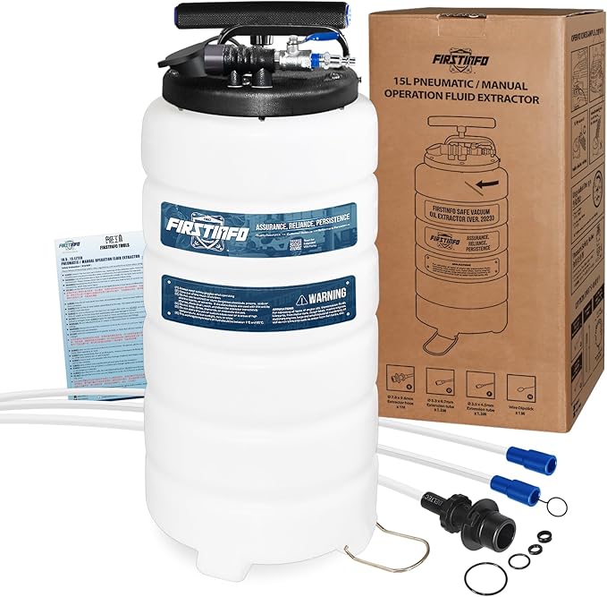 FIRSTINFO A1106USY3 Patented 15L / 3.9 Gallon Taiwan Pneumatic/Manual Oil Vacuum Extractor | Oil Change Pump | 47 Inch Tube