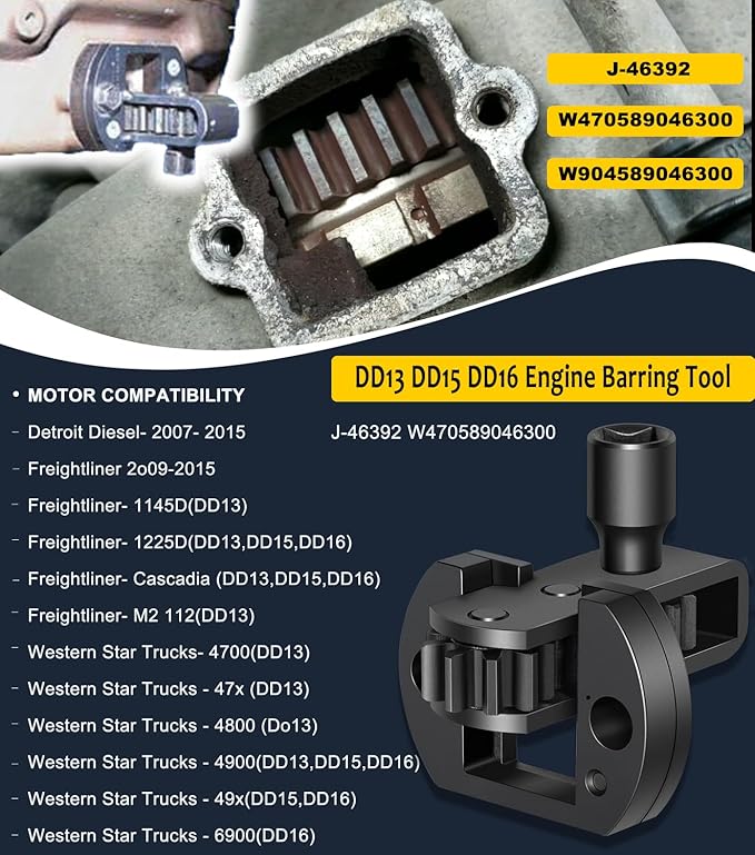 Camoo J-46392 Engine Barring Tool, Engine Turning Tool with Storage Box for Detroit Diesel DD13, DD15, DD16, MBE4000, MBE900 Alternative to J-46392 W904589046300 Flywheel Cranking Turning Tool