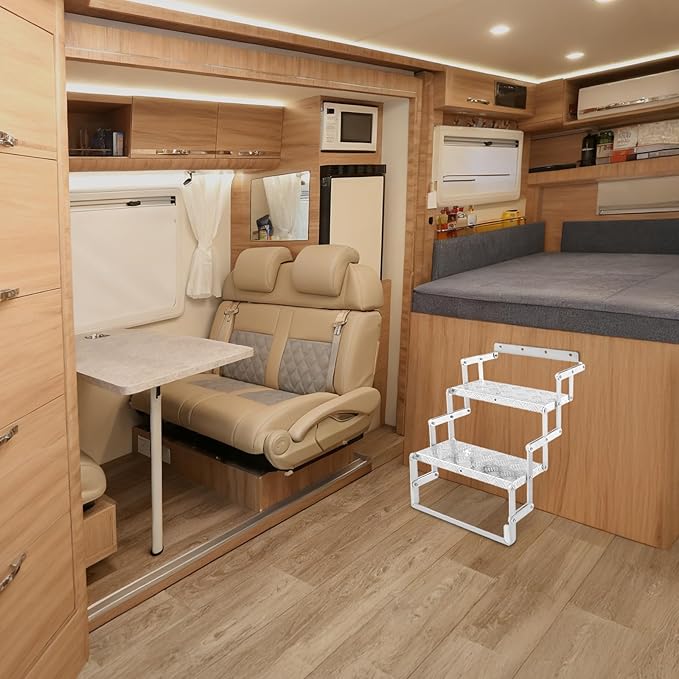 RV Steps, Foldable RV Stairs, Aluminum Alloy 17" Wide Camper Steps, Scissor Stairs Ladder for Mobile Home, RVs, Camper, Shop, Trailers, Truck, Warehouse (2 Steps)