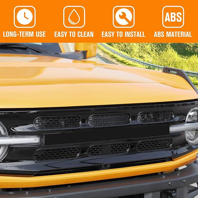 Jimen Compatible with Ford Bronco 2021-2023, 6PCS Front Grille Inserts Mesh Grill Cover Exterior Trim Accessories (Black)