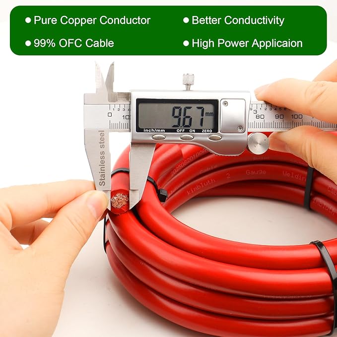 2 Gauge Battery Cable - 15FT Red + 15FT Black 2 AWG Welding Cable Flexible Stranded Oxygen-Free Pure Copper Wire for Automotive, Battery, Inverter, Solar, Marine and Generator