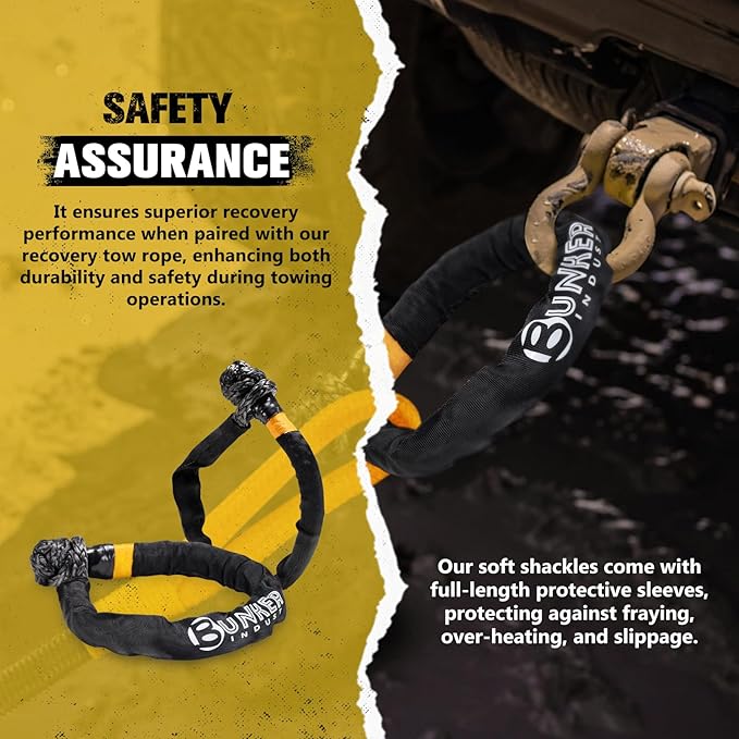 BUNKER INDUST 3/4in×20ft Kinetic Recovery Rope with 2 Soft Shackles Kit, Kinetic Recovery Tow Rope Snatch Strap Off Road Recovery Kit for UTV, ATV, Truck, Car, Jeep, Tractor