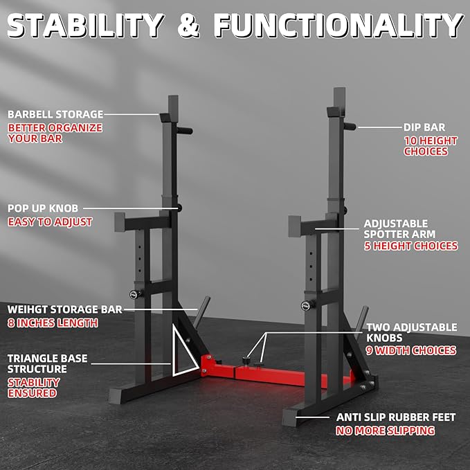 VANSWE Squat Rack for Home Gym, Weight Lifting Bench Press Rack, Fitness Adjustable Barbell Stand