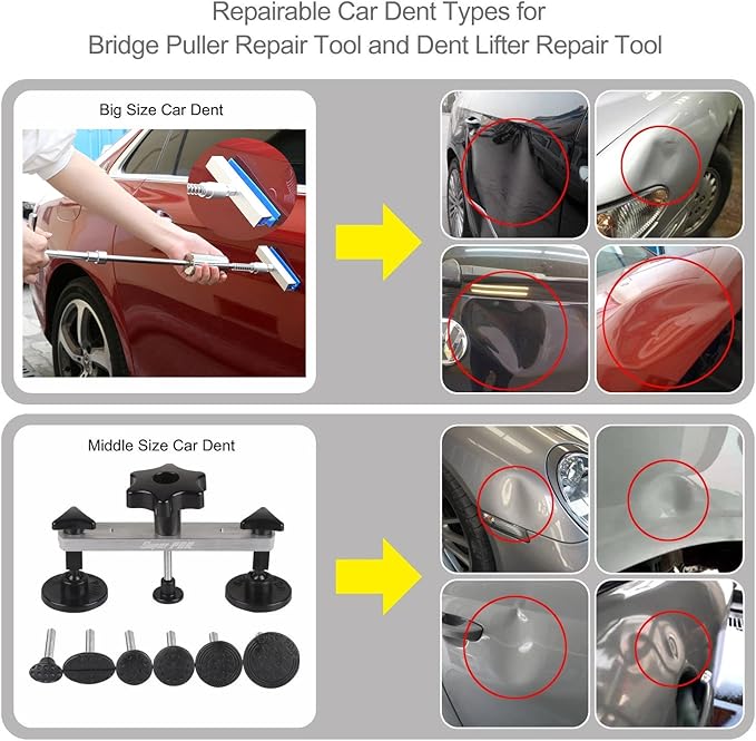 Super PDR Car Dent Puller Kit, Paintless Dent Remover Tool for Car Dent Repair with Strong Adhesion Puller Tabs & Glue Sticks, 100W Hot Glue Gun, Dent Reflector for Auto Hail Damage or Door Dings
