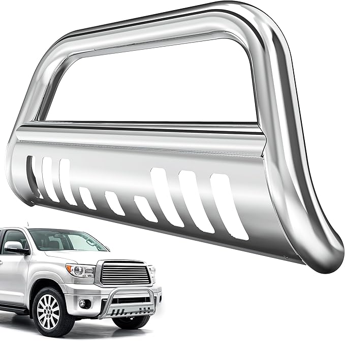 AUTOSAVER88 Bull Bar Compatible for Ford 2004-2023 F150 F-150, Push Front Bumper Grill, Bull Bar w/3" Tube,Stainless Grille Guard with Skid Plate Chrome
