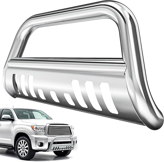 AUTOSAVER88 Bull Bar Compatible for Ford 2004-2023 F150 F-150, Push Front Bumper Grill, Bull Bar w/3" Tube,Stainless Grille Guard with Skid Plate Chrome