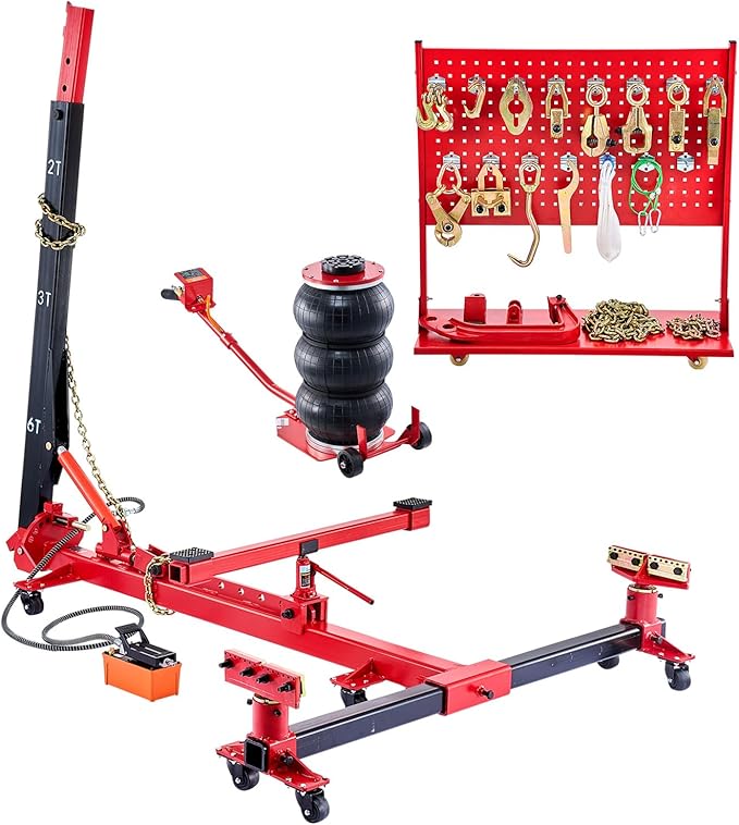 VEVOR Auto Body Frame Puller Straightener, 6T Tension Car Body Repair Equipment with 3T Airbag Jack & 6000PSI Hydraulic Foot Pump, Include 16 Straightening Tools, for Auto Repair Shop Sedan SUV Pickup