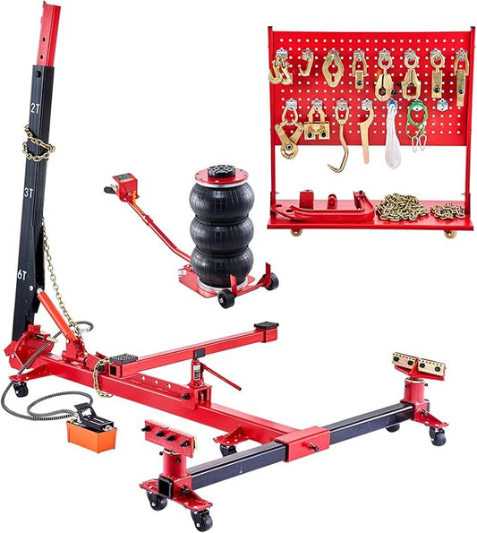 VEVOR Auto Body Frame Puller Straightener, 6T Tension Car Body Repair Equipment with 3T Airbag Jack & 6000PSI Hydraulic Foot Pump, Include 16 Straightening Tools, for Auto Repair Shop Sedan SUV Pickup