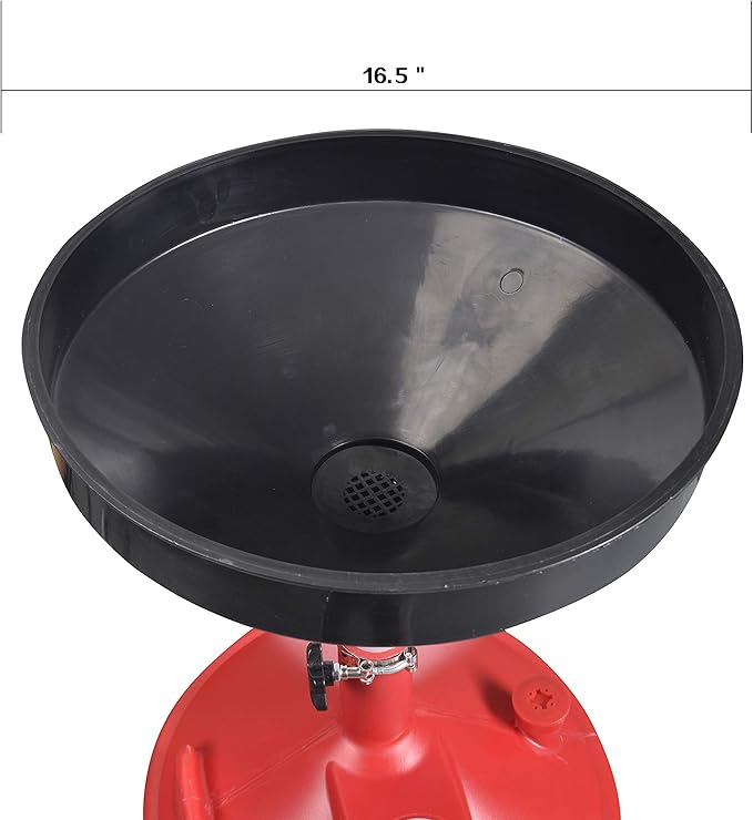 Aain 8 Gallon Industrial Fluid Drain Tank,Portable Waste Oil Drain with Wheels and Adjustable Funnel Height. Red.