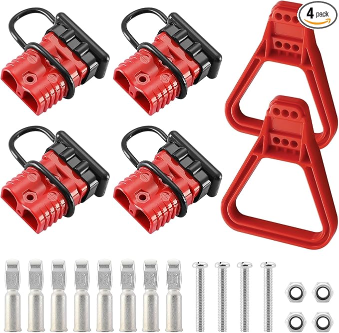 4 Pcs 1/0 Gauge 175 Amp Battery Quick Connect/Disconnect with Handle, Jumper Cable Plug Connector Kit for Recovery Winch, Towing Systems(Red)